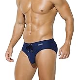 Arjen Kroos Men's Swim Briefs Sexy Bikini Solid Swimwear Swimsuit with Drawstring
