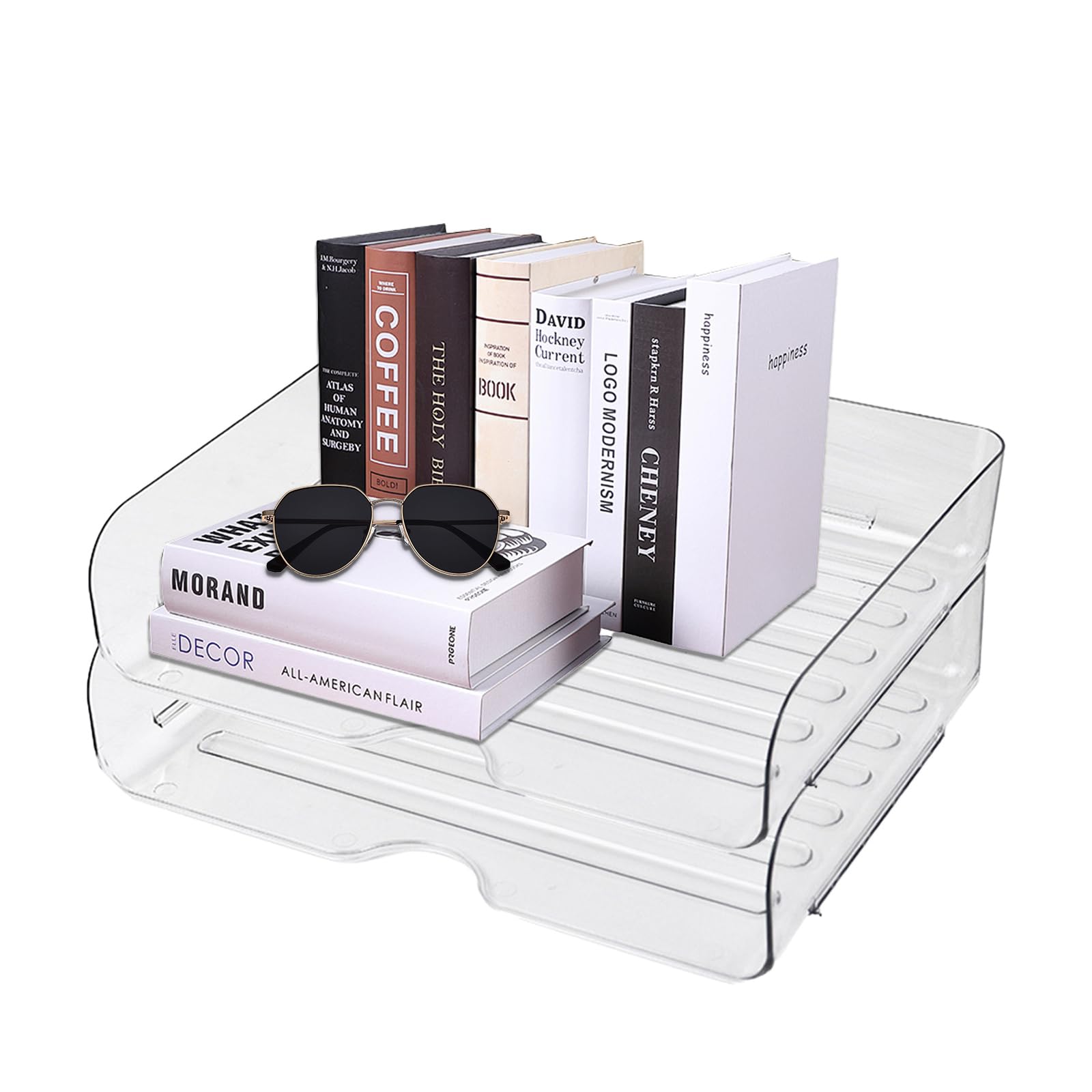 oupados 2 Pieces Clear Letter Tray Organizer Stackable File Organizer Desk Organiser for Home School Office Desktop Storage And Organization 31.5×24.5×7cm