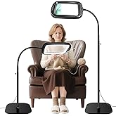 30X 10X Extra Large Floor Magnifying Glass with Light and Stand,60 LED Flexible Gooseneck Floor Magnifying Lamp with 5 Color Modes, 2-in-1 Lighted Magnifiers for Close Work, Sewing,Crafts, Painting