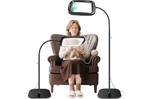HQGZQL 30X 10X Extra Large Floor Magnifying Glass with Light and Stand,60 LED Flexible Gooseneck Floor Magnifying Lamp with 5 Color Modes, 2-in-1 Lighted Magnifiers for Close Work, Sewing,Crafts, Painting