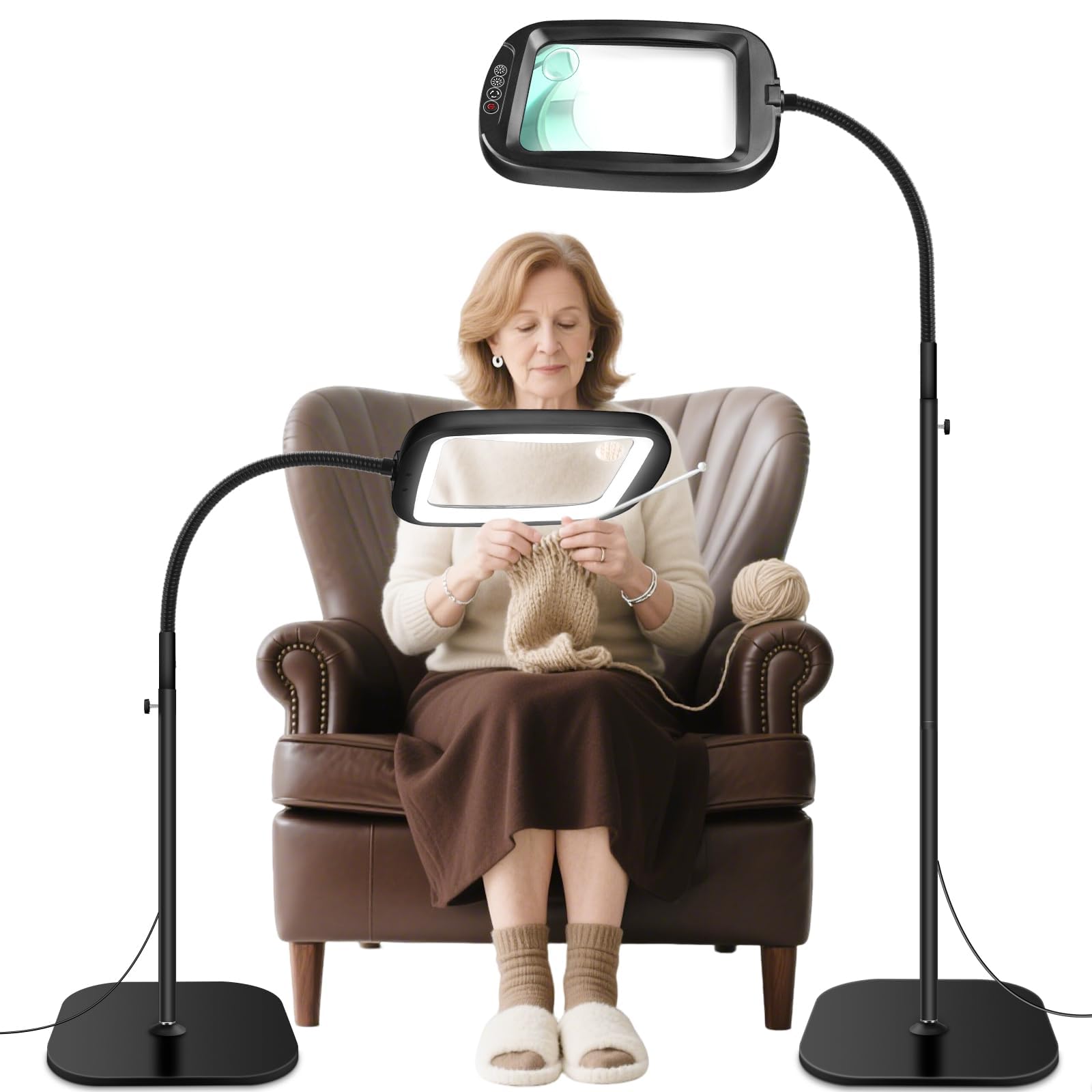 Photo 1 of 30X 10X Extra Large Floor Magnifying Glass with Light and Stand,60 LED Flexible Gooseneck Floor Magnifying Lamp with 5 Color Modes, 2-in-1 Lighted Magnifiers for Close Work, Sewing,Crafts, Painting