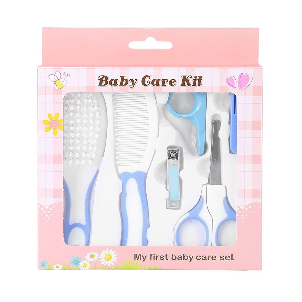 Fdit 6pcs Convenient Daily Baby Nail Clipper Scissors Hair Brush Comb Manicure Care Kit for Newborn Infant Toddler Kids(Blue)