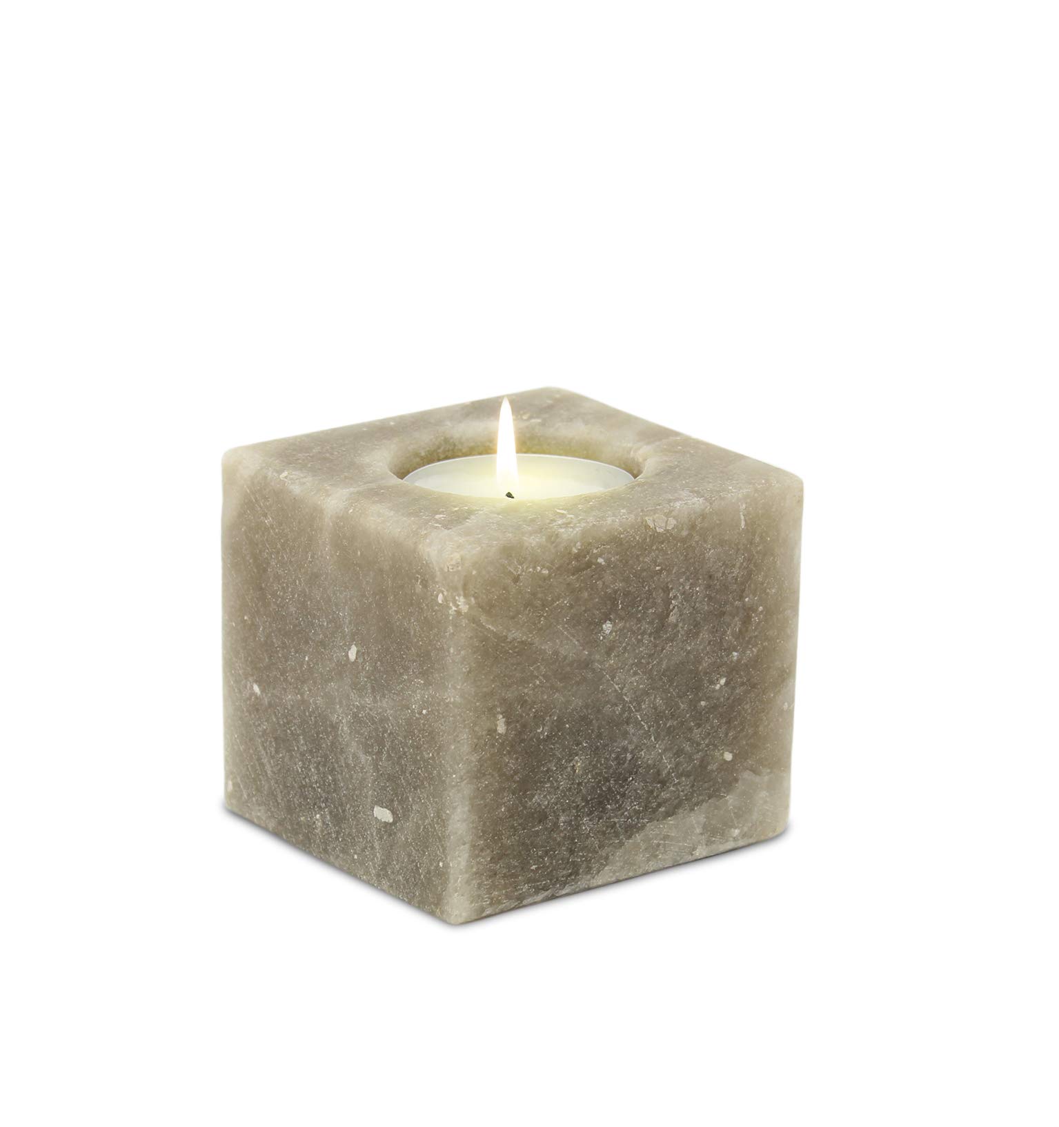 Himalayan Crystal Salt Dreams Cube Grey Line Salt Crystal Tea Light Holder, Salt, 6 x 6 x 6 cm Grey