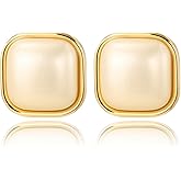 GZJOGO Gold Plated Pearl Stud Earrings for Women Trendy, Geometric Hypoallergenic Statement Earrings Chunky Big Pearl Vintage Jewelry Gift for Women