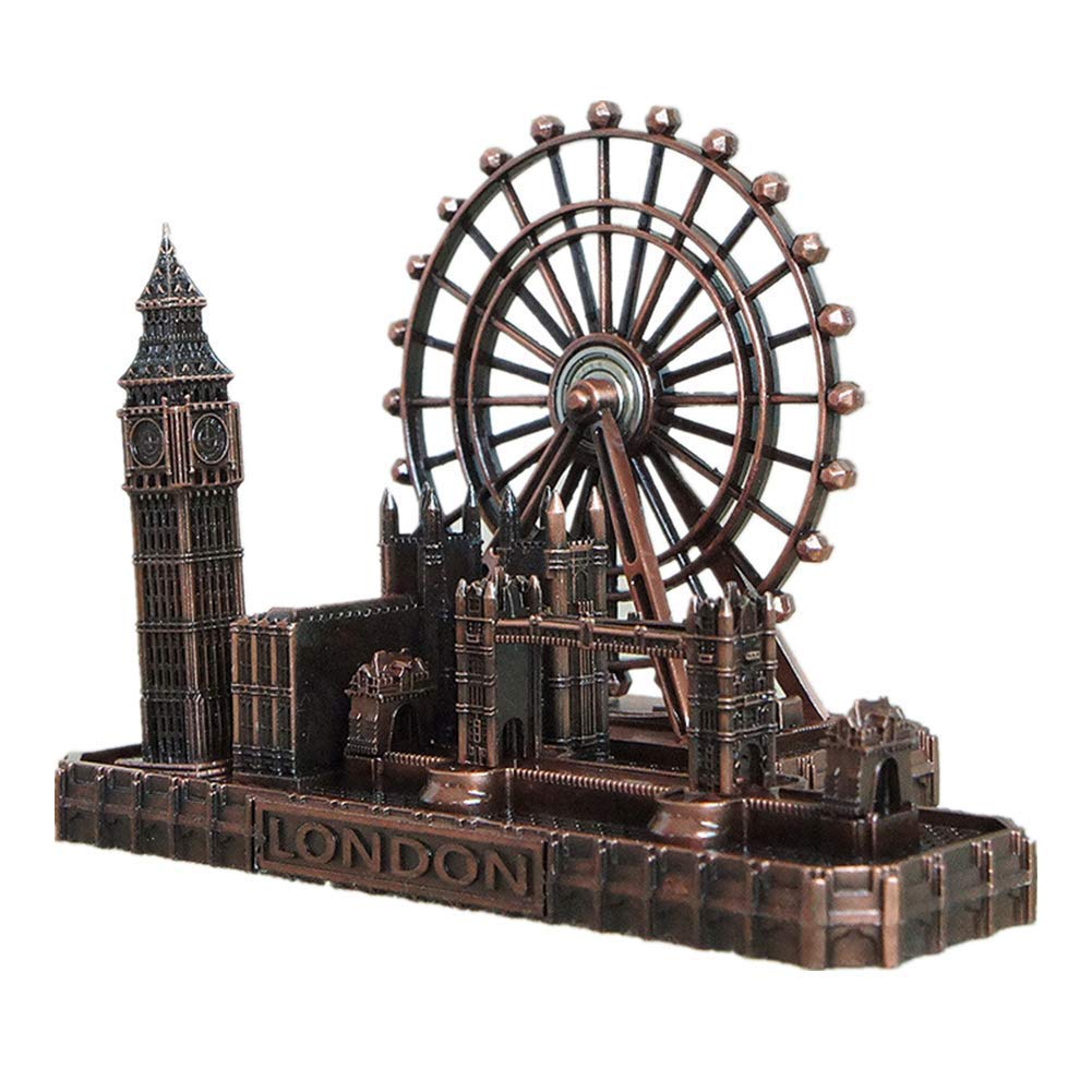 SUPERPOWER® Metal UK London Tower Bridge Big Ben Clock Tower The London Eye Capitol Architectural Model Sculptures, Vintage Living Room Home Decor Collectible Figurines Statues, Red Copper