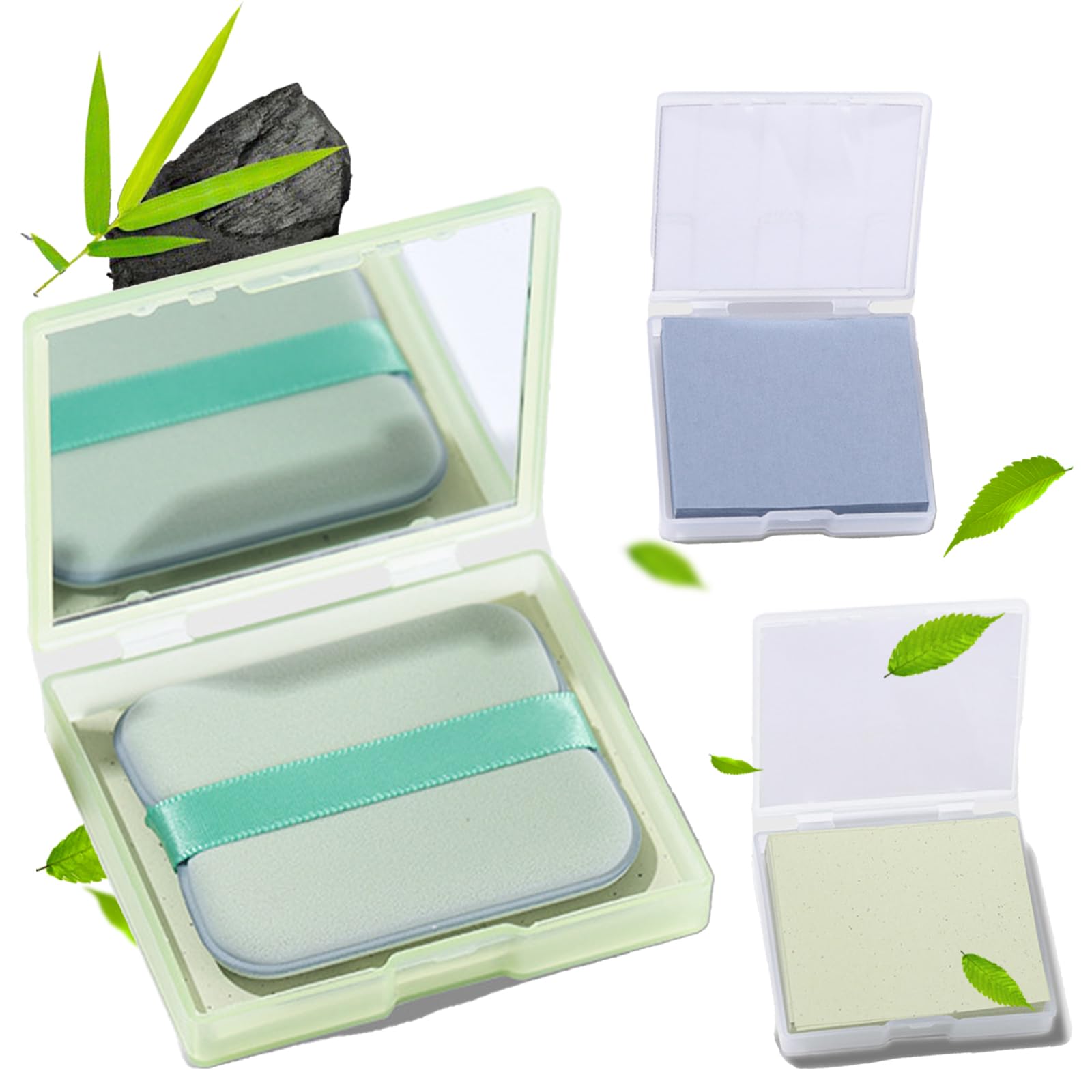 Blotting Paper for Oily Skin - Natural Blotting Paper - Easy use for Perfect Oily Skin Control - Made from Green Tea Extracts+Compact Mirror+Powder Puff - 300 Oil Absorbing Sheets for Face