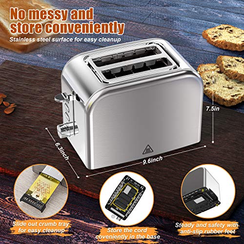 Toaster 2 Slice Toasters Stainless Steel 2 Slice Toaster Best Rated Prime Wide Slot with 6 Bread Shade Settings, Bagel, Reheat, Cancel Function, Removable Crumb Tray