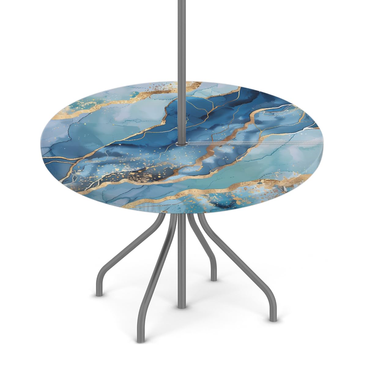 Photo 1 of ***STOCK IMAGE FOR REFERENCE***OSAM SPACE Outdoor Tablecloth with Umbrella Hole, Round Elastic Fitted Table Cloth with Invisible Zipper,Abstract Liquid Teal Blue Marble Picnic Patio Table Cover 36-44in