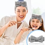 Aomig Spa Headbands for Women Grey Fluffy Bowknot Hair Band Microfiber Elastic view 6
