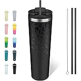 BJPKPK 34oz Insulated Tumbler With lid And Straw Stainless Steel Tumblers Travel Coffee Mug Reusable Thermal Cup,Black Leopard