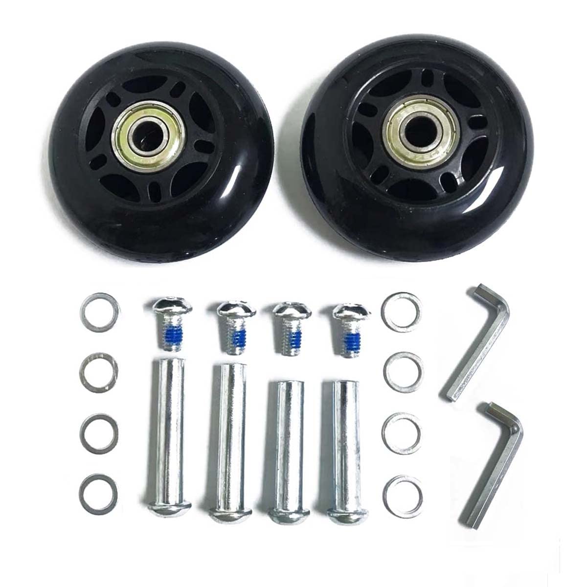 LOTOWELZON 2pcs Luggage Suitcase Replacement Wheels, 70mm Inline Outdoor Roller Skate Wheels with 8mm(0.31") Bearings 35mm 40mm Axles Wrenches Repair Set (OD70xTHK24mm/2.75"x0.94")