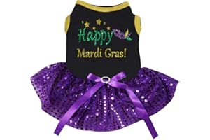 Petitebella Happy Mardi Gras Eye Mask Puppy Dog Dress (Black/Purple Sequins, Small)
