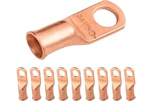 SELTERM 10pcs 4 AWG - 5/16" Stud Battery Lugs, Heavy Duty Wire Lugs, Ring Terminals, Cable Ends, 4 Gauge Terminals, UL Bare C