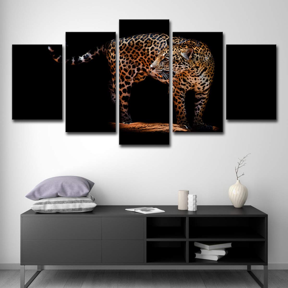 5 pieces canva black background yellow ploka dots leopard