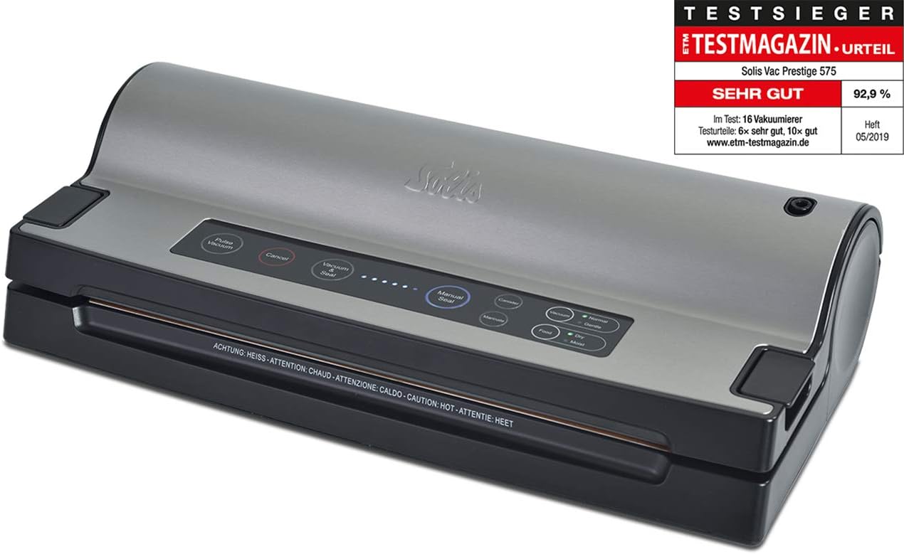 Solis Vakuumiergerät, Für trockene, feuchte und empfindliche Lebensmittel, Pulse- und Marinierfunktion, Mit Rollenfach und Folienschneider, Vac Prestige