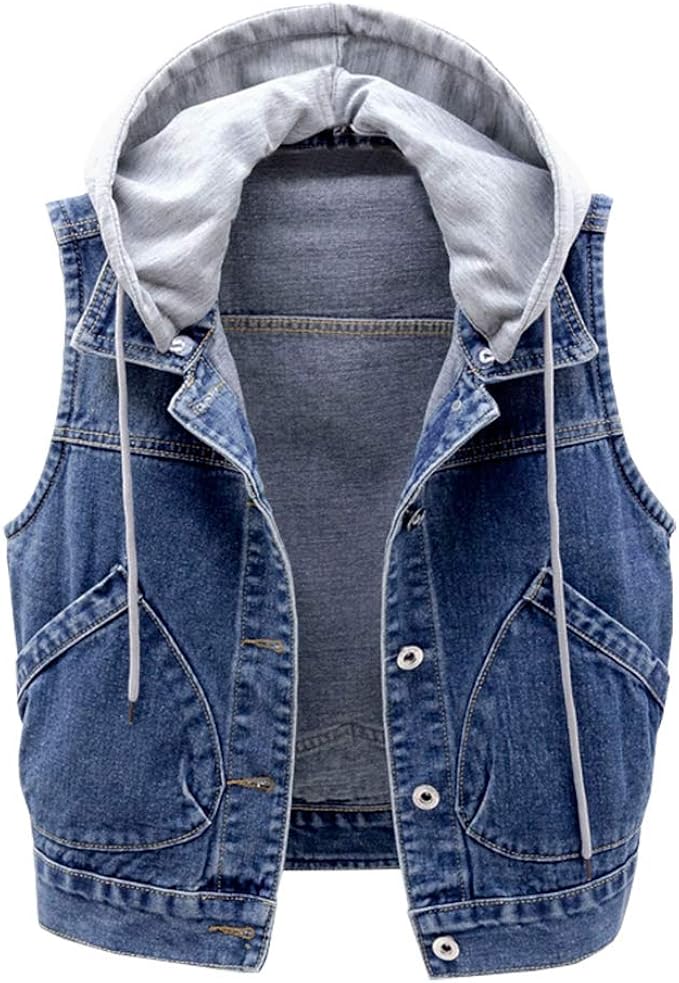 denim vest with hood
