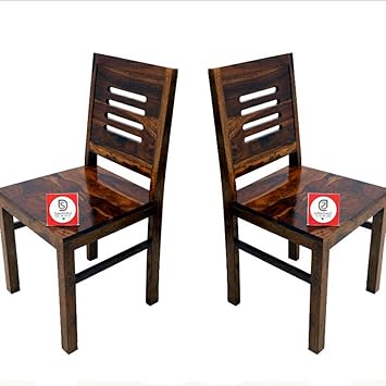 Santosha Decor Pre- Assemble Special PU Polish Walnut Finish Solid Sheesham Wood Dining, Study Chair (Set of 2)