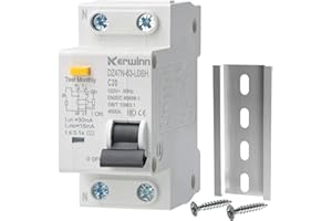 KERWINN Leakage Protection Circuit Breaker,120V AC 20Amp Ground Fault Residual Current Circuit Breaker DIN Rail Mount for Solar ac System(20A)