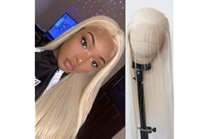 BTWTRY Platinum Blonde Synthetic Lace Front Wig Long Straight Lace Front Synthetic Wig Pre Plucked Natural Hairline Glueless Heat Resistant Fiber Hair Wig for Fashion Women (Platinum Blonde)
