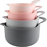 COOK WITH COLOR Nesting Plastic Mixing Bowl Set with Pour Spouts and Handles, Pink, 4 Piece Non-Slip