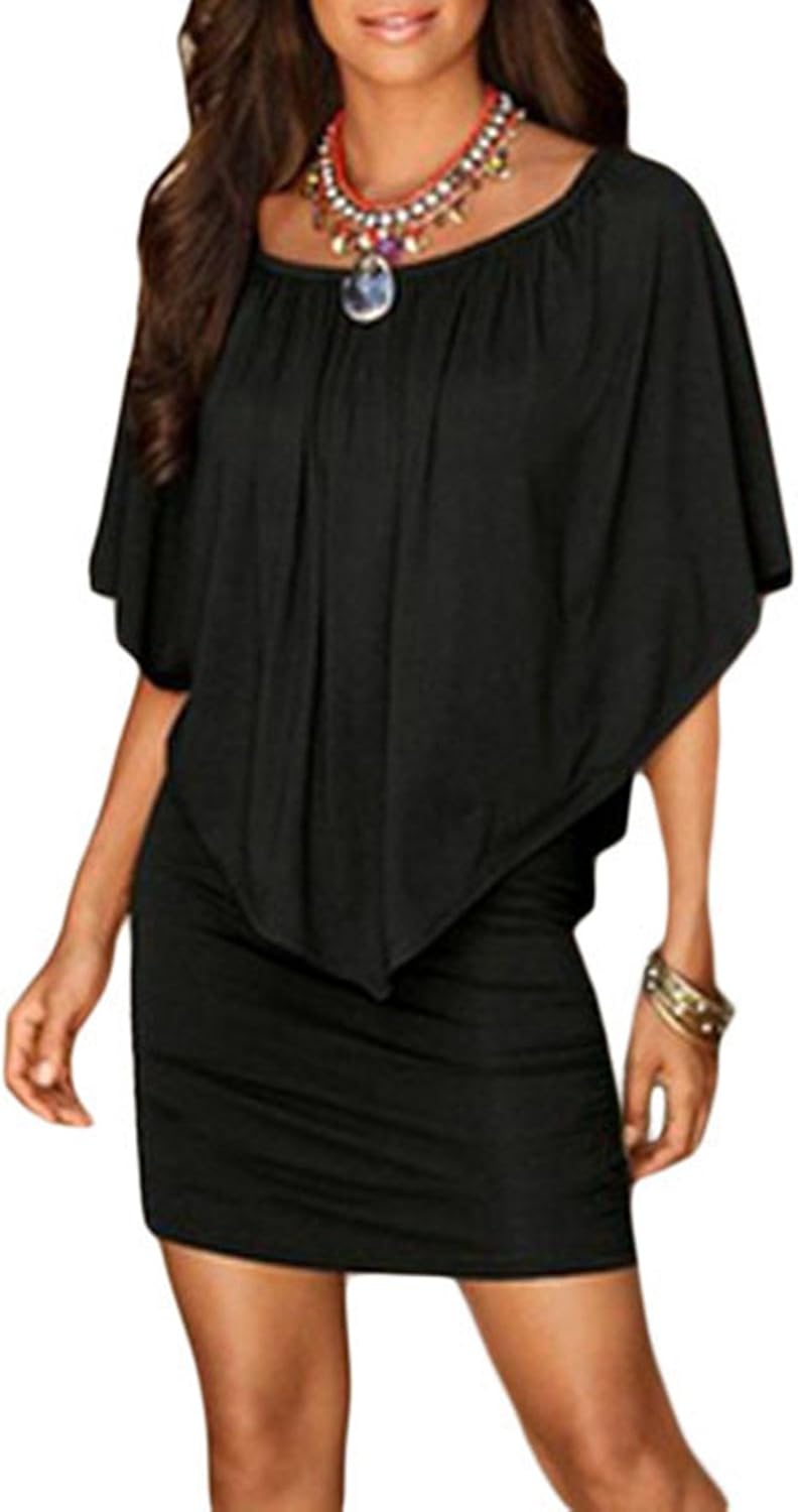 Sidefeel Women Off Shoulder Ruffles Bodycon Mini Dress: Clothing