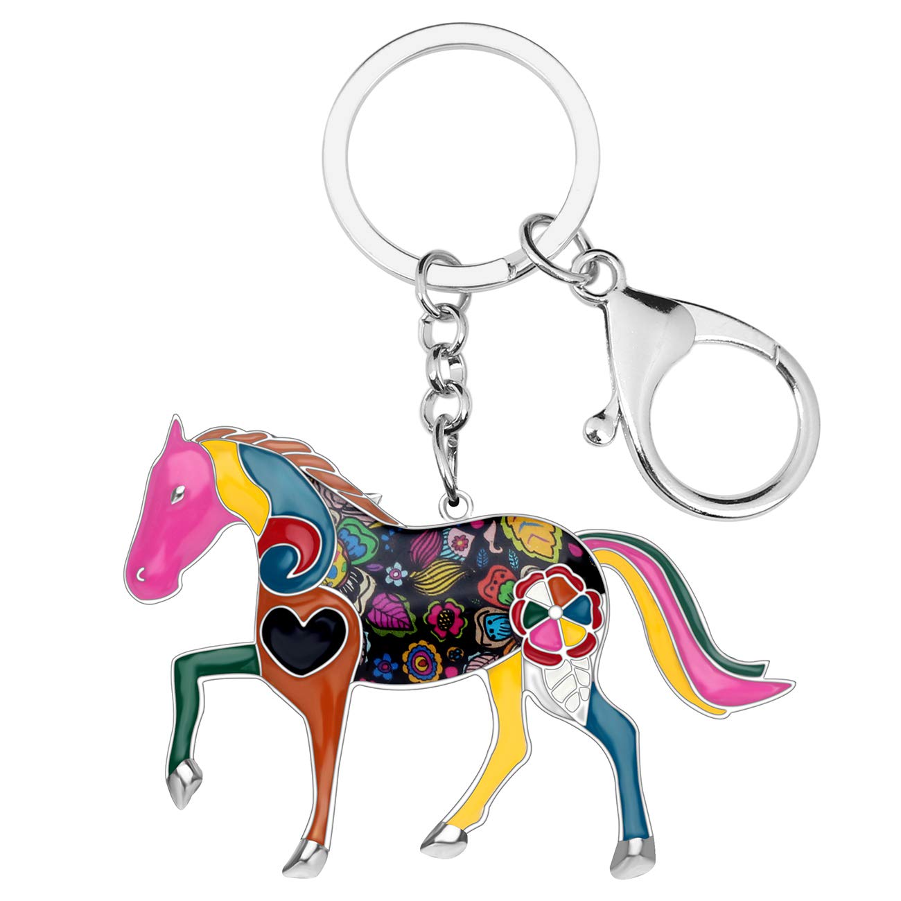 NEWEI Enamel Pony Horse Keychain Cute Keyrings for Women Girls Purse Bag Charm (Multi)