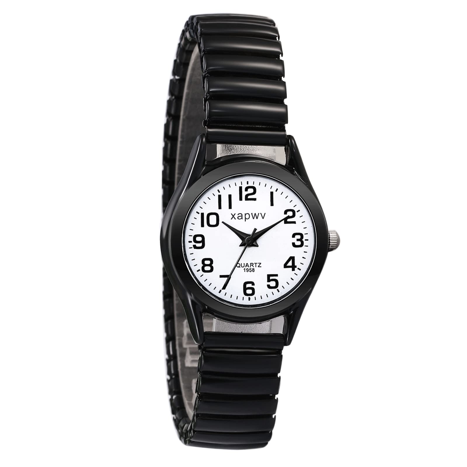 Photo 1 of JewelryWe Women's Ultra Thin Easy Reader Watch with Elastic Strap, Black Watch