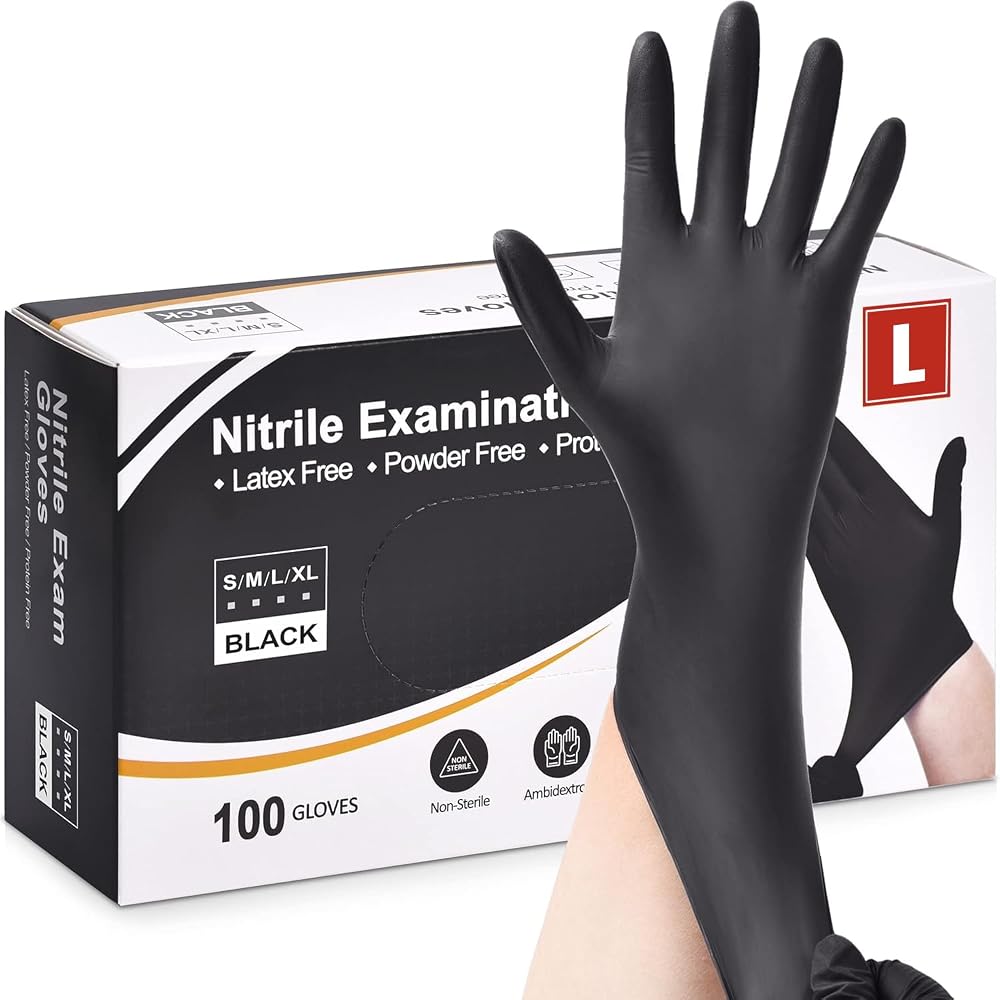 Fusion Vibes Black Nitrile Disposable Gloves Size Large 100 Count