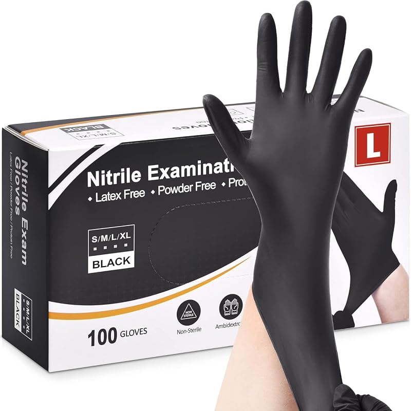 Fusion Vibes Black Nitrile Disposable Gloves Size Large 100 Count