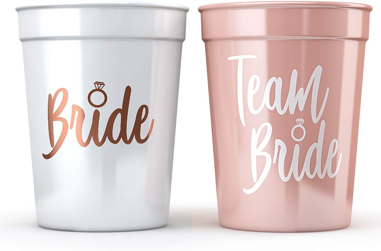 Bride & Team Bride Bachelorette Party Cups (11 Pack) - Bridal Shower Decorations & Party Supplies for The Bride Tribe - Rose Gold & White Eco-Friendly Drinking Cups for Wedding Showers (16 oz): Health & Personal Care