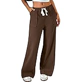 ELLEVEN Women's Straight Leg Corduroy Pants, Elastic High Waisted with Drawstring & Pockets - Casual Fall Trousers