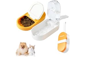 HEYISME 2-in-1 Dog Bowl & Water Bottle, Large Food Container for Dog Treats, Steak, Sticks, Bars - Portable Pet Dispenser for Hiking, Travel (Yellow)