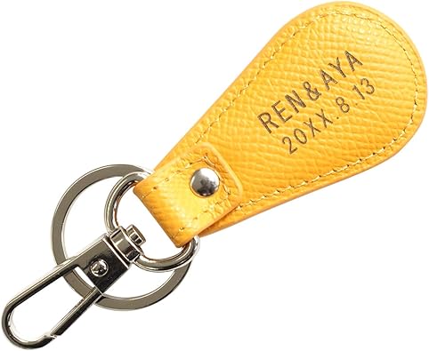 Amazon Co Jp きざむ 名入れ スーベニア キーリング 本革 ギフト イエロー 服 ファッション小物