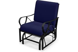 Tangkula Outdoor Patio Glider, Metal Framed Gliding Chair with Cushion, Ergonomic Single-Person Outdoor Patio Chair with Curved Armrest, Smooth Rocking Arms, and Sprayed Finish for Porch, Patio