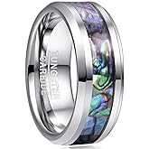 VAKKI 8mm Tungsten Wedding Ring for Men Women Natural Abalone Shell/Mother of Pearl/Lapis Lazuli Inlay Promise Ring Beveled Edge Comfort Fit Size 6-14