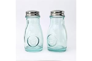 DESIGNED BY VSM Vidrios San Miguel, 4oz Salt And Pepper Shakers, With Stainless Steel Cover (set Of 2), Made Of 100% Recycled Glass, Small Spice Shakers, Cute Kitchen Decoration, Made In Spain.