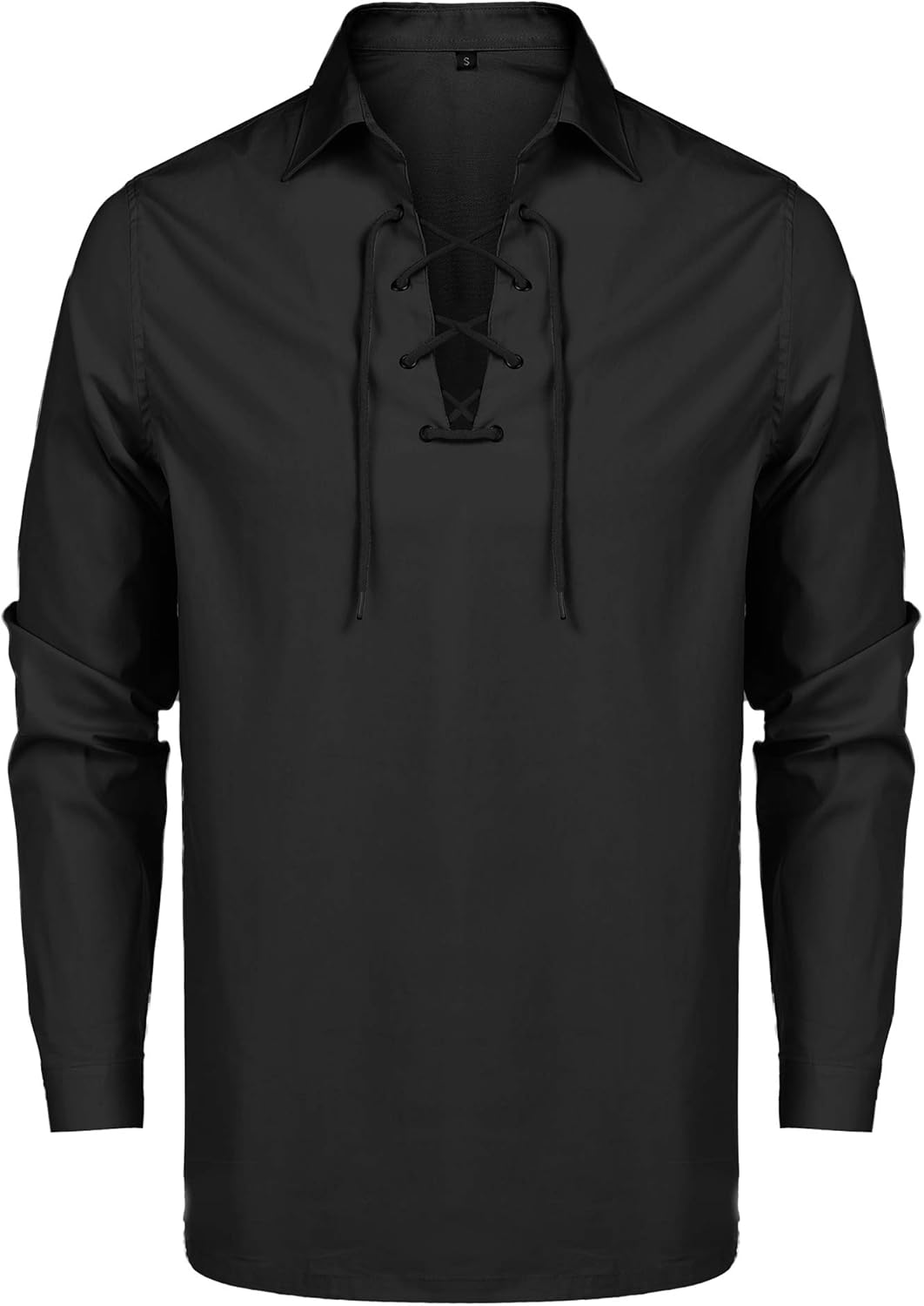 URRU Men's Pirate Shirt Scottish Jacobite Ghillie Kilt Shirt Lace Up Long Sleeve Medieval Shirts Tops S-XXL