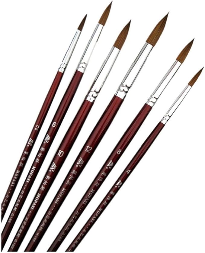 EaselFeng 6 Pcs Watercolor Paint Brush, Round Tip Soft Paint Brush