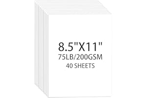 CIPHYFEE White Cardstock 8.5 X 11, 40 Sheets Card Stock, 75lb/ 200gsm Copy Paper, Cardstock Printer Paper For Art, Drawing, Invitations, DIY Cards, Watercolor, Craft, Construction, School & Office Supplies