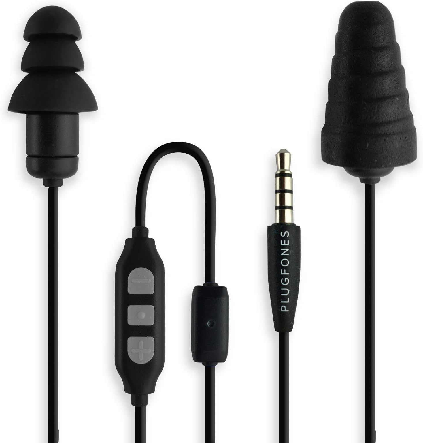 PlugFones Guardian Series Ear Plugs with Built In Headphones - Silicone & Foam Earplugs (Guardian Plus, Black)