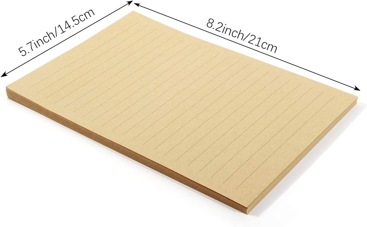 SHANGXIN 80 SheetsA5 Vintage Lined Kraft Letter Paper Retro Writing Paper for Home Office Stationary, Yellow,Blue,Purple - Image 4