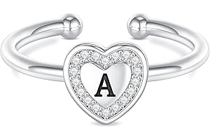 BRIJEWLIC Initial Rings for Teen Girls - Sterling Silver/Rose Gold Plated Ring for Teen Girls Kids Ring for Girls Gifts | Heart Sterling Silver Little Girl Rings Child Gifts jewelry for teens Adjustable-No tarnish, No reactions for sensitive skin Hypoallergenic