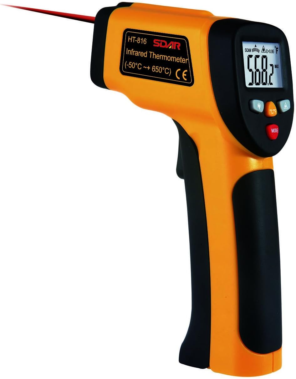 SDAR Non-contact Infrared Thermometer Instant-read Digital Temperature Gun with Laser Sight and Backlit LCD, Battery Included, Measure Range (-58F to 1202F / -50C to 650C)