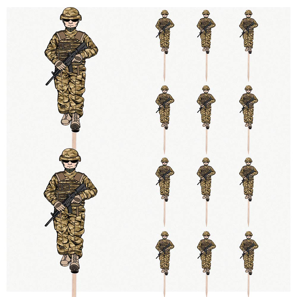 AK Giftshop Army Soldier Military Birthday Party Food Cupcakes Picks Decorations Toppers (pack of 14)