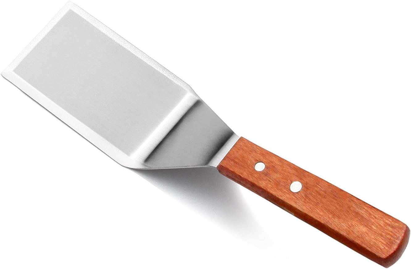 SHENGLIN Wood Handle Heavy Duty Hamburger Turner/Spatula with Cutting Edge, 2.95-Inch Wide Blade, 11.5-Inch BBQ Tools (Smooth face)