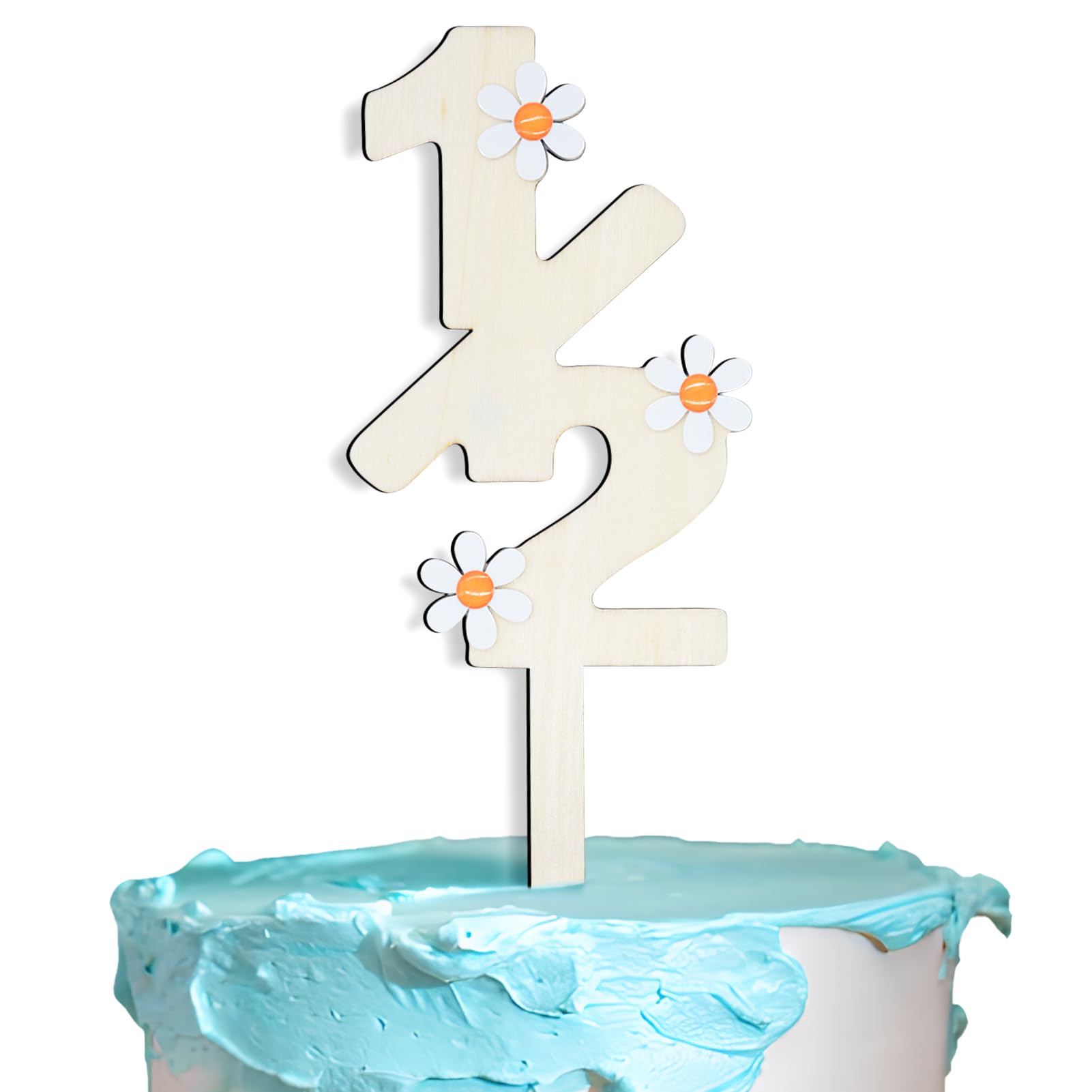 Photo 1 of 1/2 Birthday Daisy Cake Topper - Happy Half Birthday for Baby's 6-Month Milestone - Half Birthday Party Decor for Boys & Girls - Cute 1/2 Birthday Celebration (half birthday)