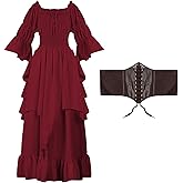 Hqroidd Renaissance Victorian Dress for Women, Medieval Gothic Costume Witch Pirate Chemise Long Sleeve Dress