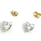 18K SOLID GOLD Pierre Lorren Heart shaped DIAMOND Jewelry Diamond Solitaire Fine Jewelry18Kt Birthday Valentine's day Anniversary gift for her (Solid 18k Yellow Gold 2ct Diamond Stud Earrings 6.5mm)