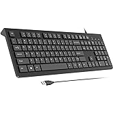 Computer Keyboard Wired, Plug Play USB , Low Profile Chiclet Keys, Large Number Pad, Caps Indicators, Foldable Stands, Spill-