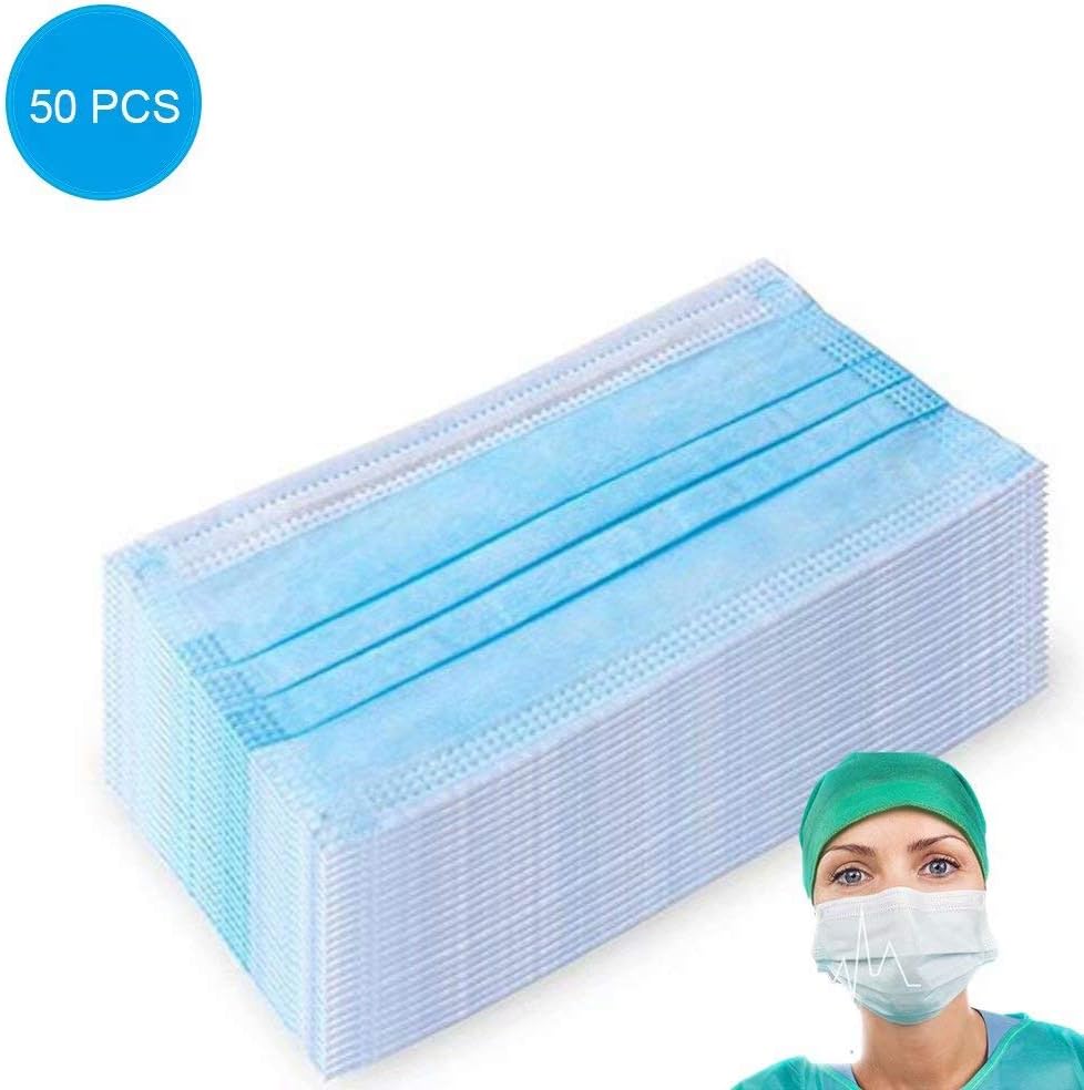Strong Protection Medical Masks, 50 Disposable hygienic Surgical Masks, Thick 3-Layer Cotton Filter mask (Blue)